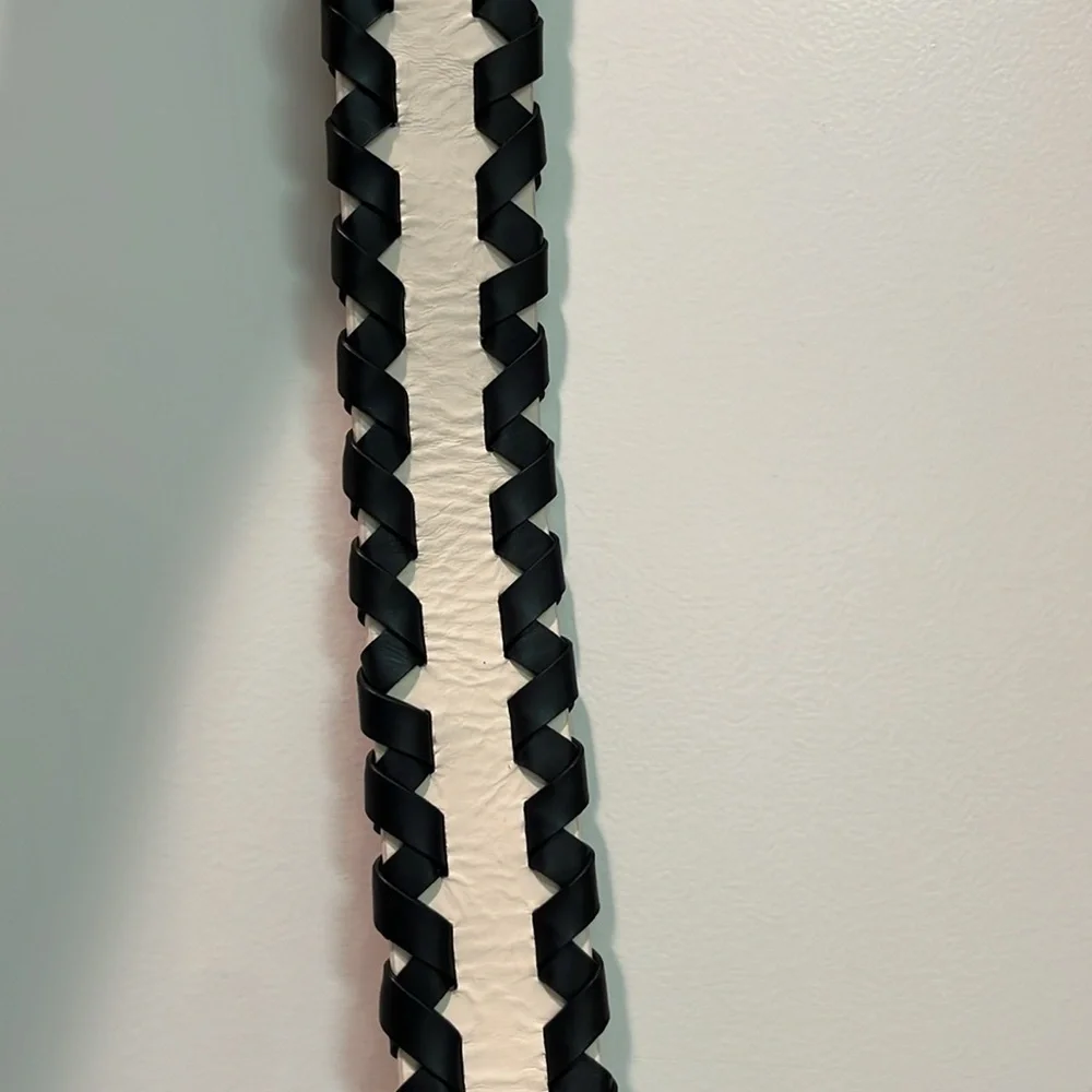 kate spade White and Black Leather braided Woven clip on guitar strap